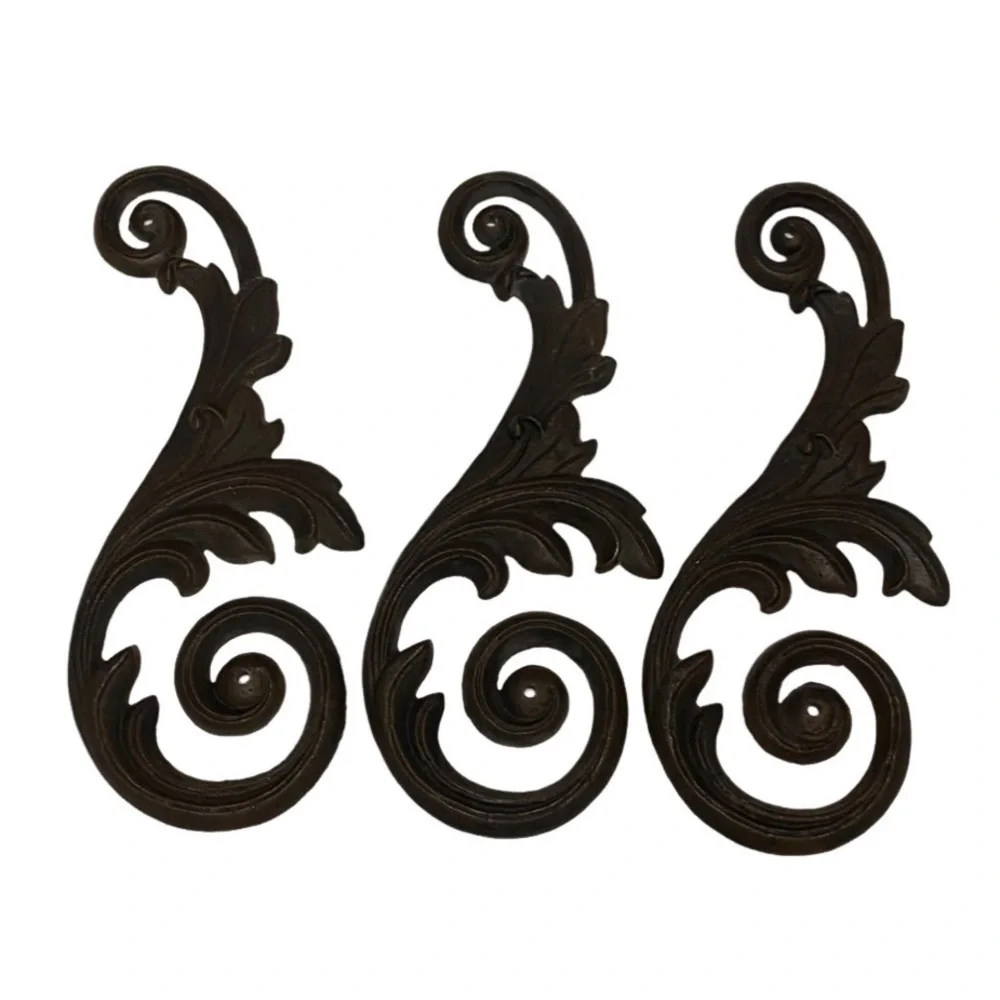 Set of 3 Vintage Dark Brown Swirl Cast Iron Wall Decor Set. Each one 1.6 lbs.